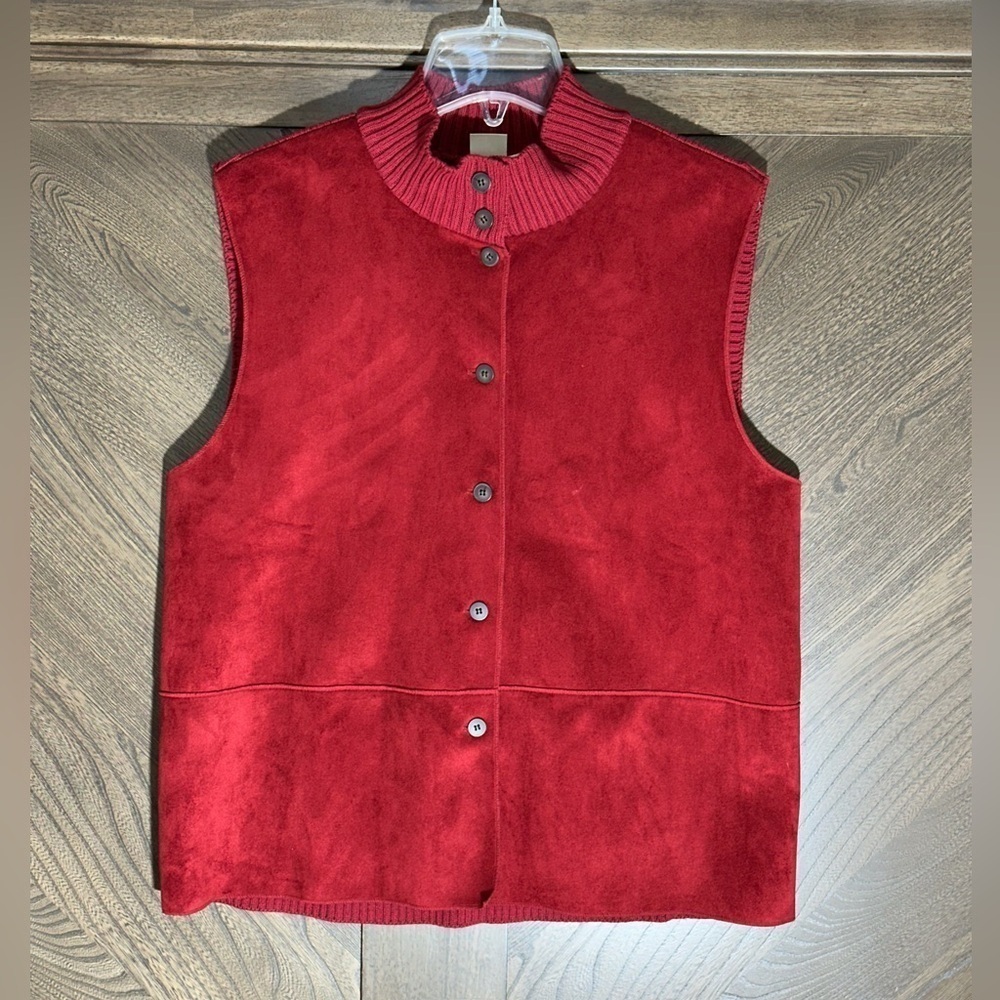 J Jill Red Vest Sweater Jacket Size Large Button Down